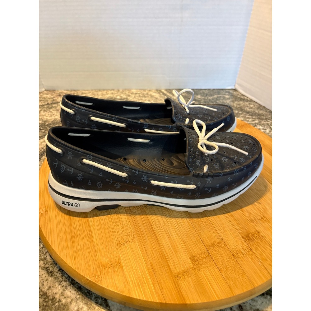 Skechers Cali Gear Go Walk Smart Boat Shoes Navy Nautical Anchor Print Womens 9 - Picture 4 of 10